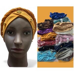 Colorful Turban Hijab Scarf Beaded Set